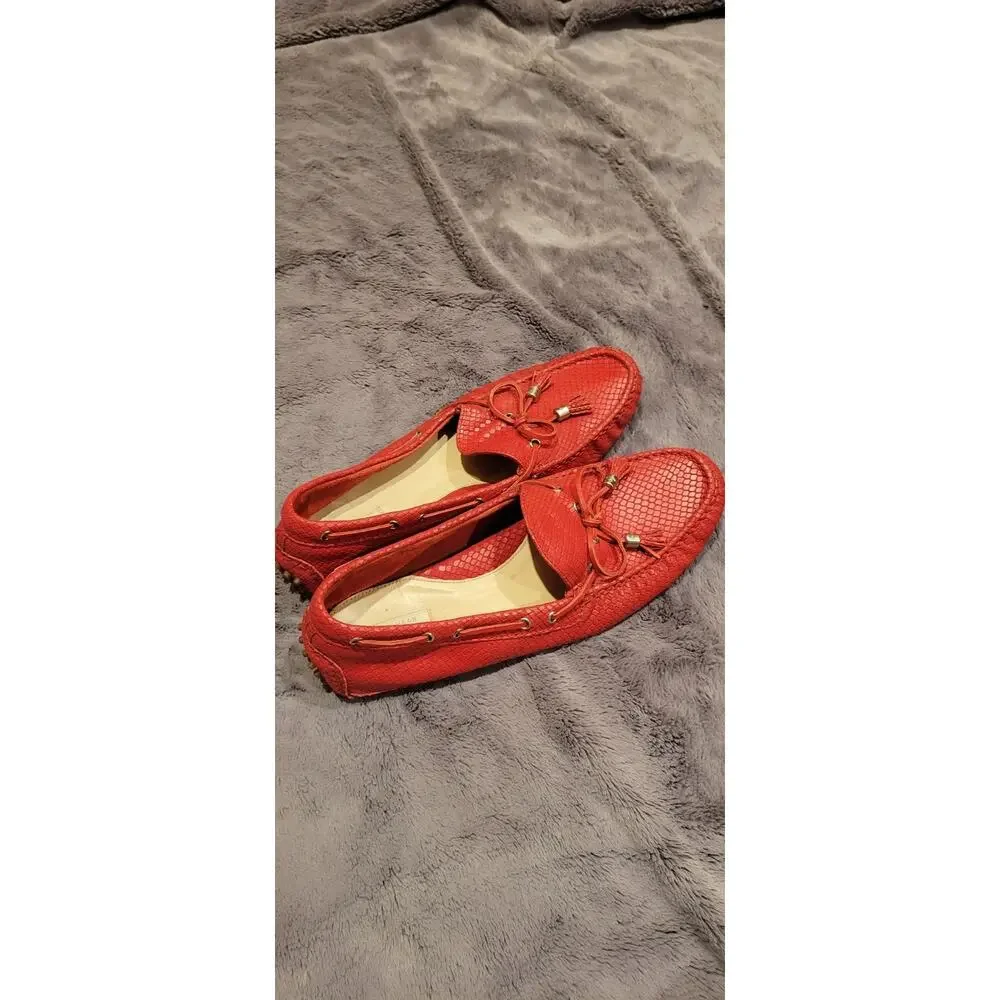 Cole Haan Red Snakeskin Embossed Driving Loafers Women 10.5 Tassel Moccasins